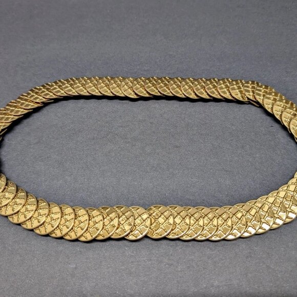 Vintage Belt Women Gold Elastic Stretch Round Link Disc Textured Retro Metal 80s - Picture 4 of 5